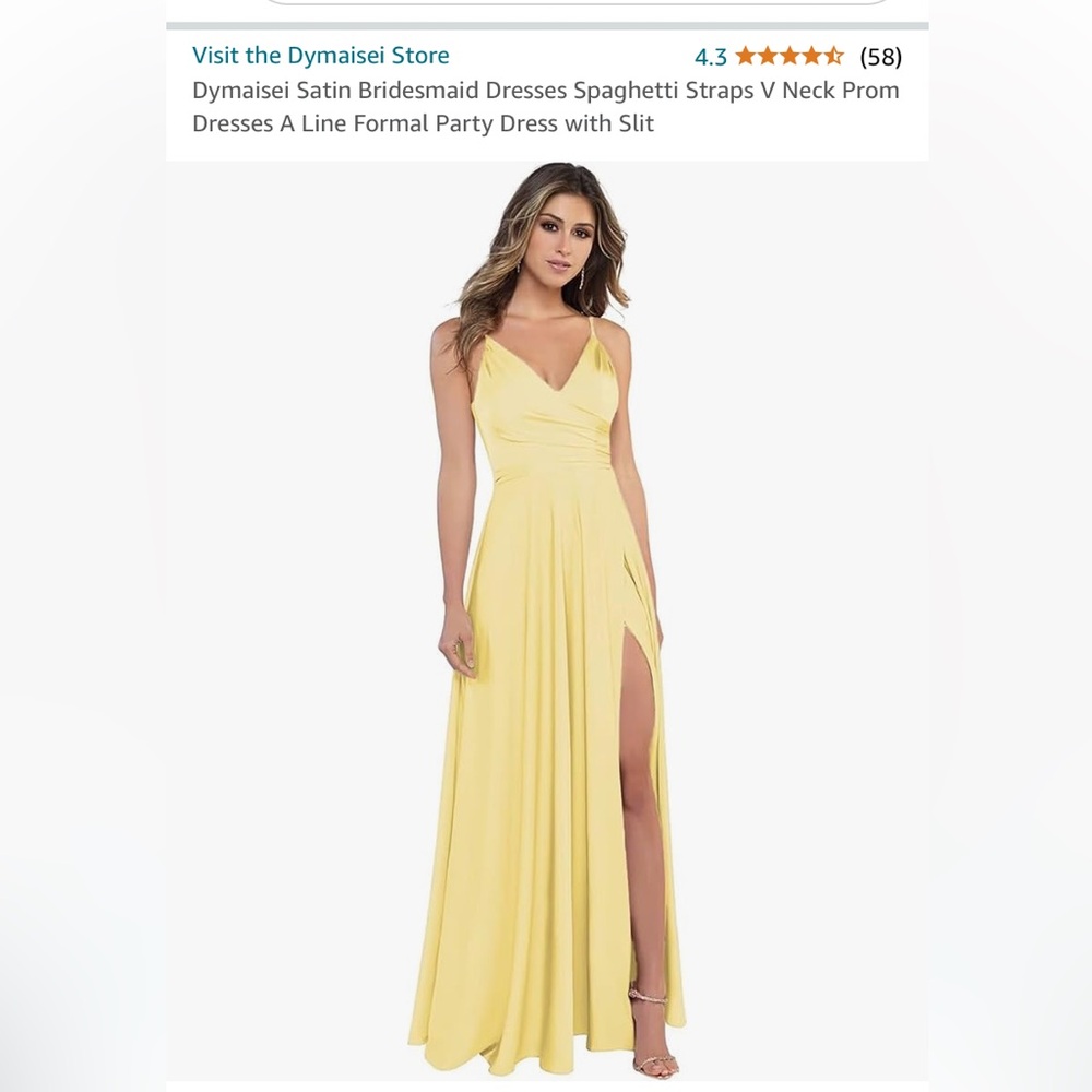 Dymaisei Satin Bridesmaid V Neck  A Line Formal Party Dress with Slit Size 14